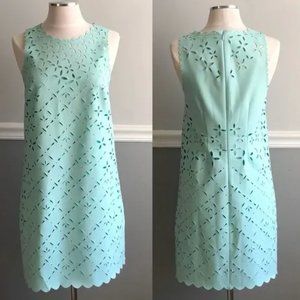 J. Crew Laser Cut Floral Scalloped Shift Dress in mint, size 2